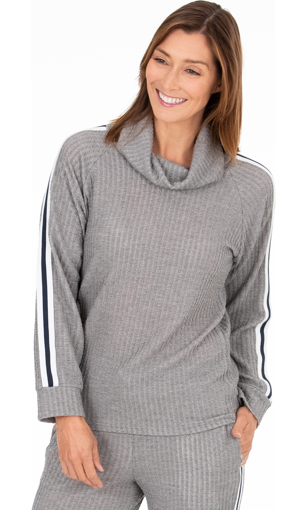 Brands - Klass Cosy Stripe Sleeve Jersey Top Grey Women’s