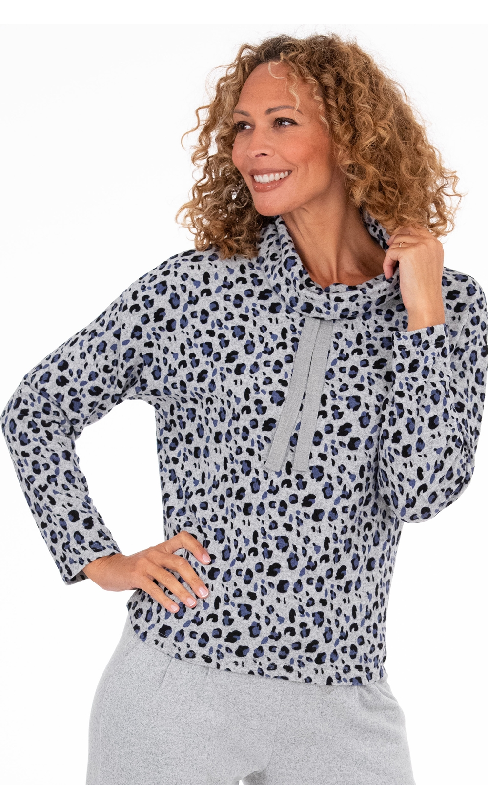 Supersoft Animal Print Cowl Neck Lounge Top