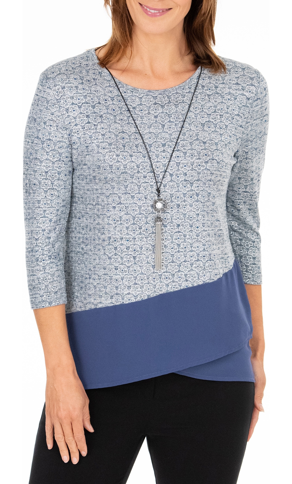 Brands - Anna Rose Anna Rose Printed Top With Necklace Blue Women’s