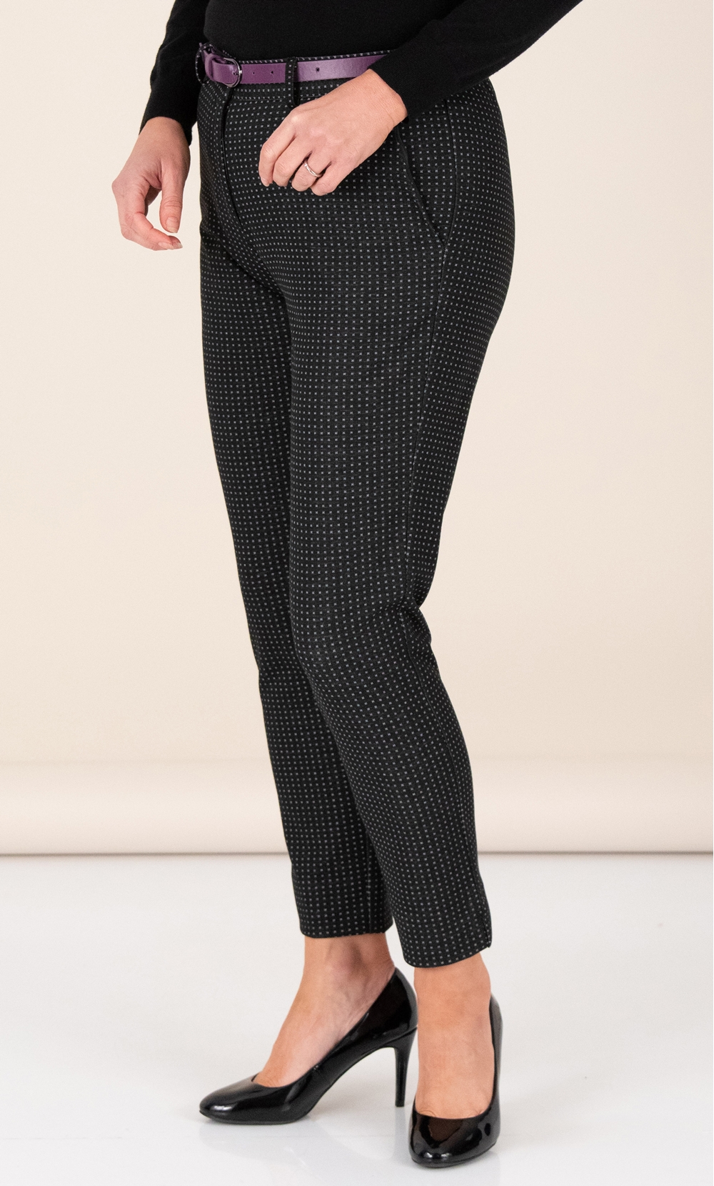 Anna Rose Textured Trousers With Belt
