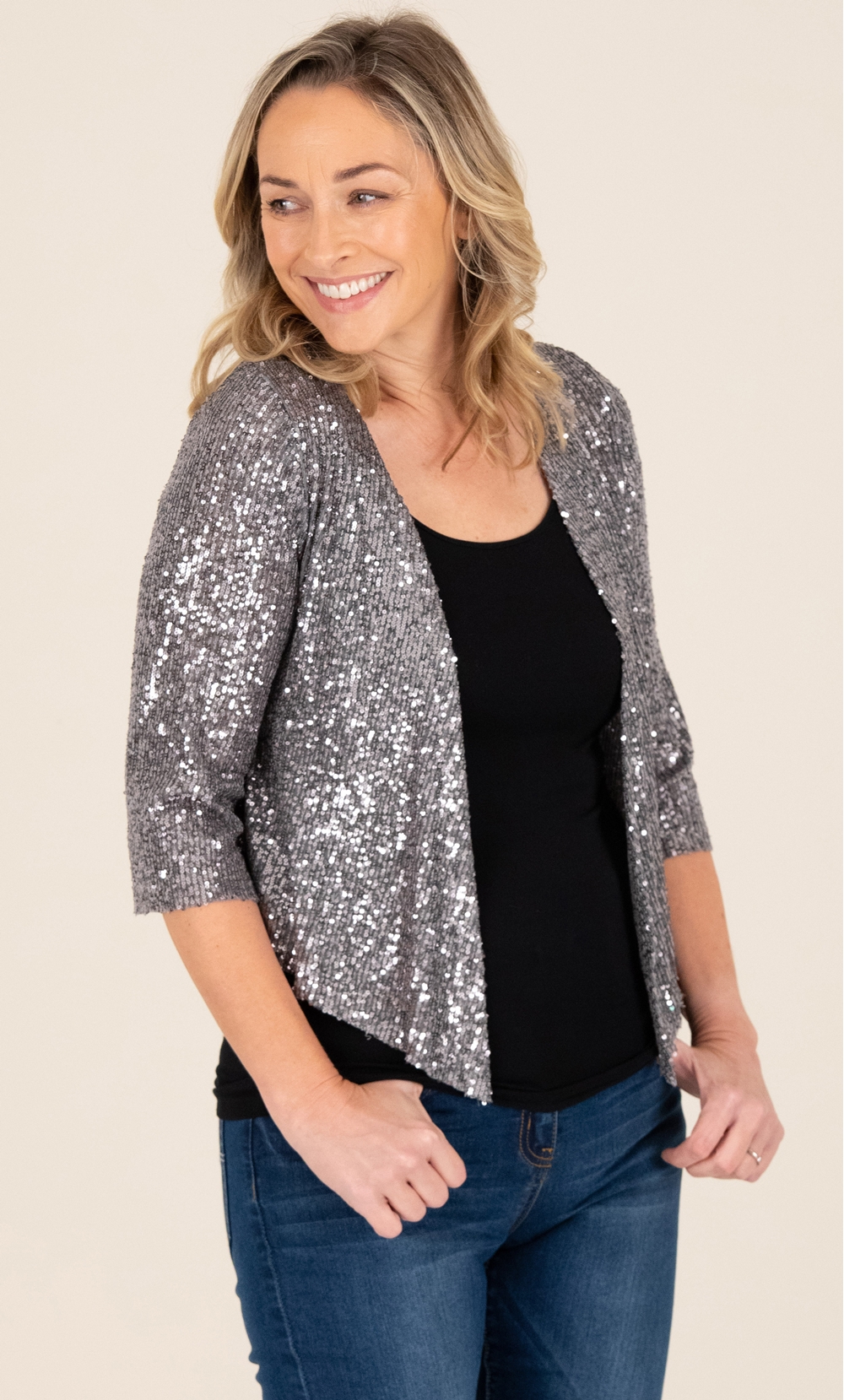 Sequin Shrug Cover Up In Silver