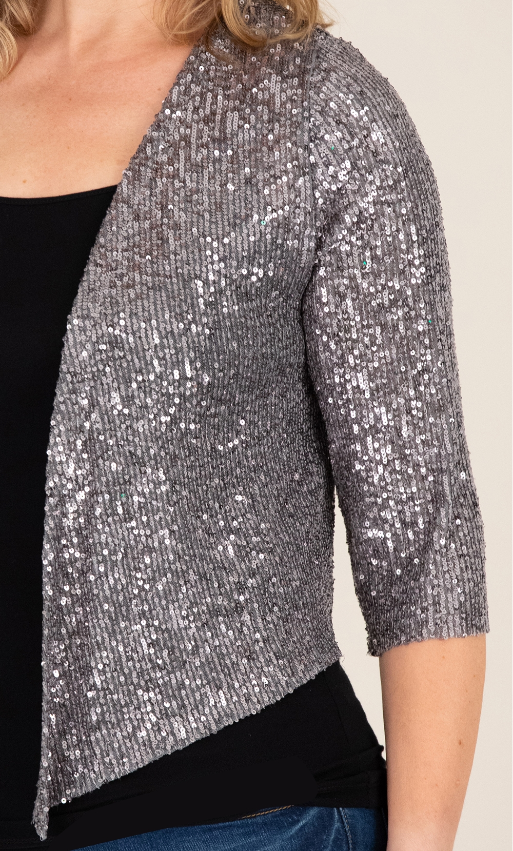 Sequin Shrug Cover Up In Silver