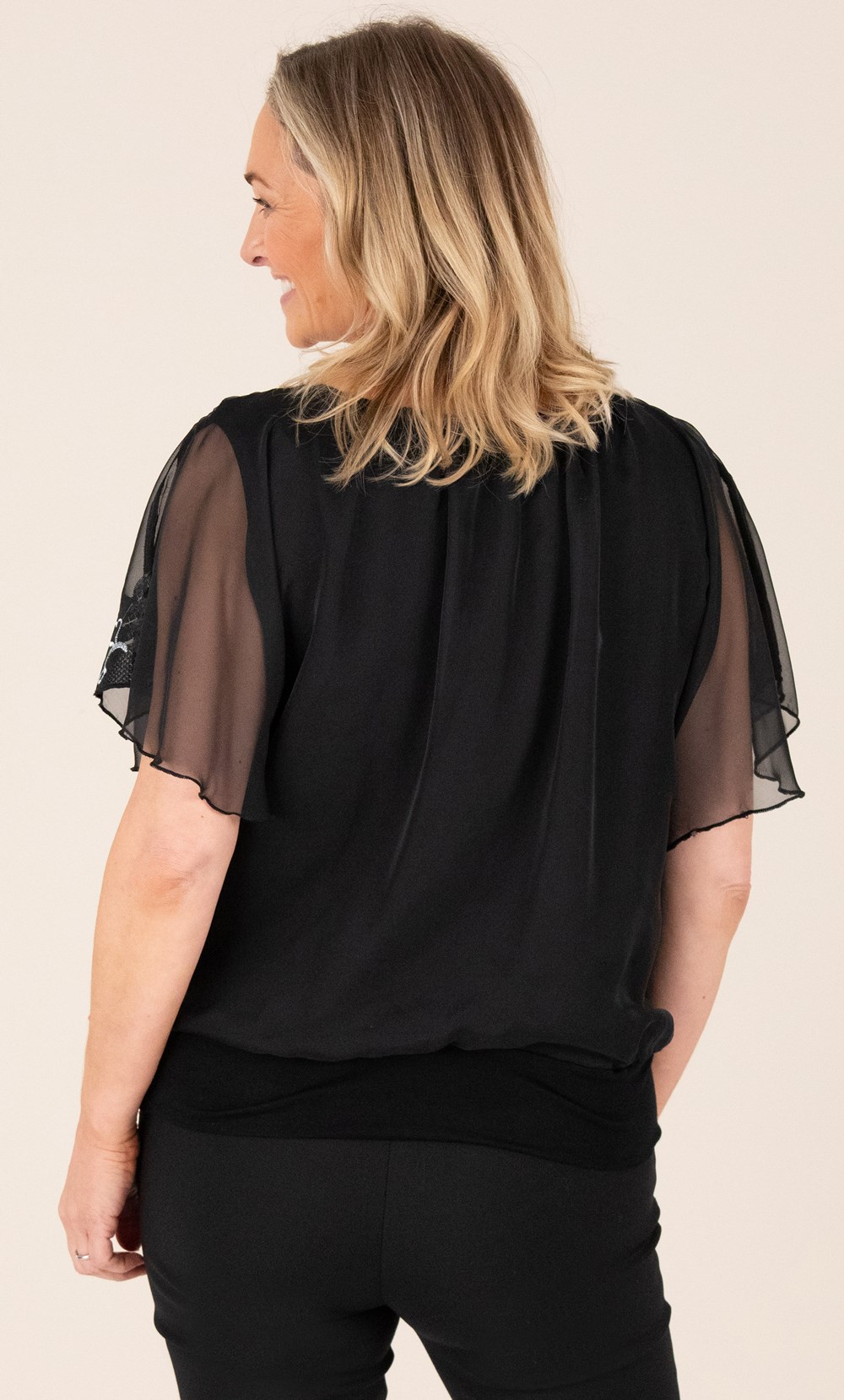 Embroidered Chiffon Overlay Top