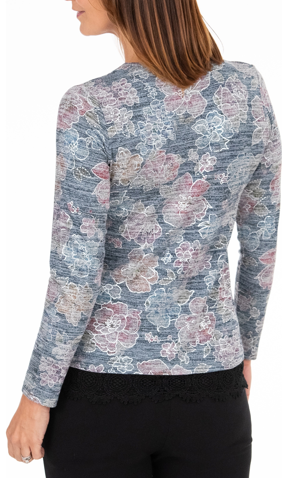 Anna Rose Floral Print Lace Trim Top