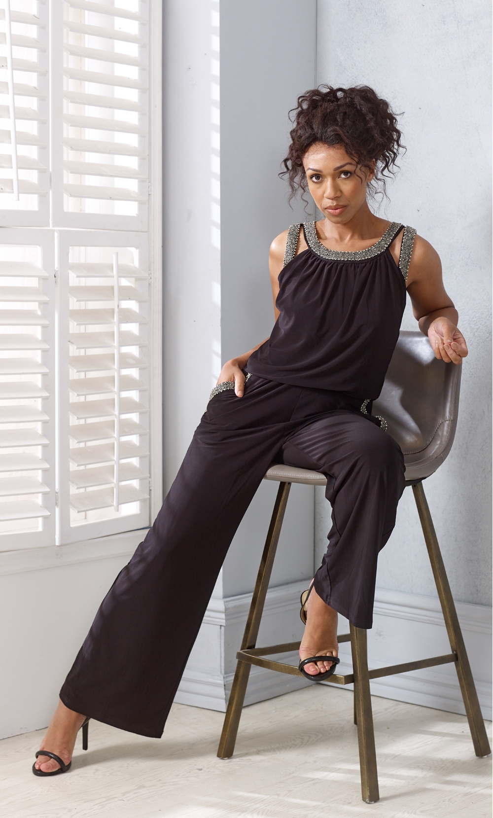 Brands - Klass Beaded Trim Embellished Jumpsuit Black Women’s