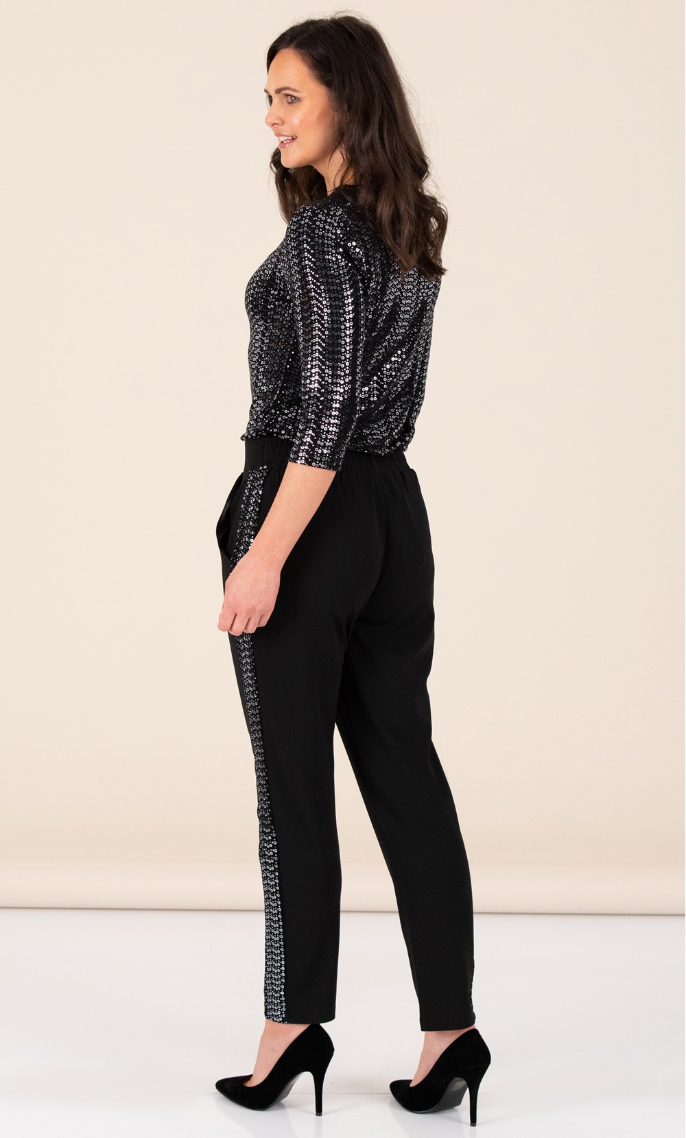 Crepe Trousers With Sparkle Stripe