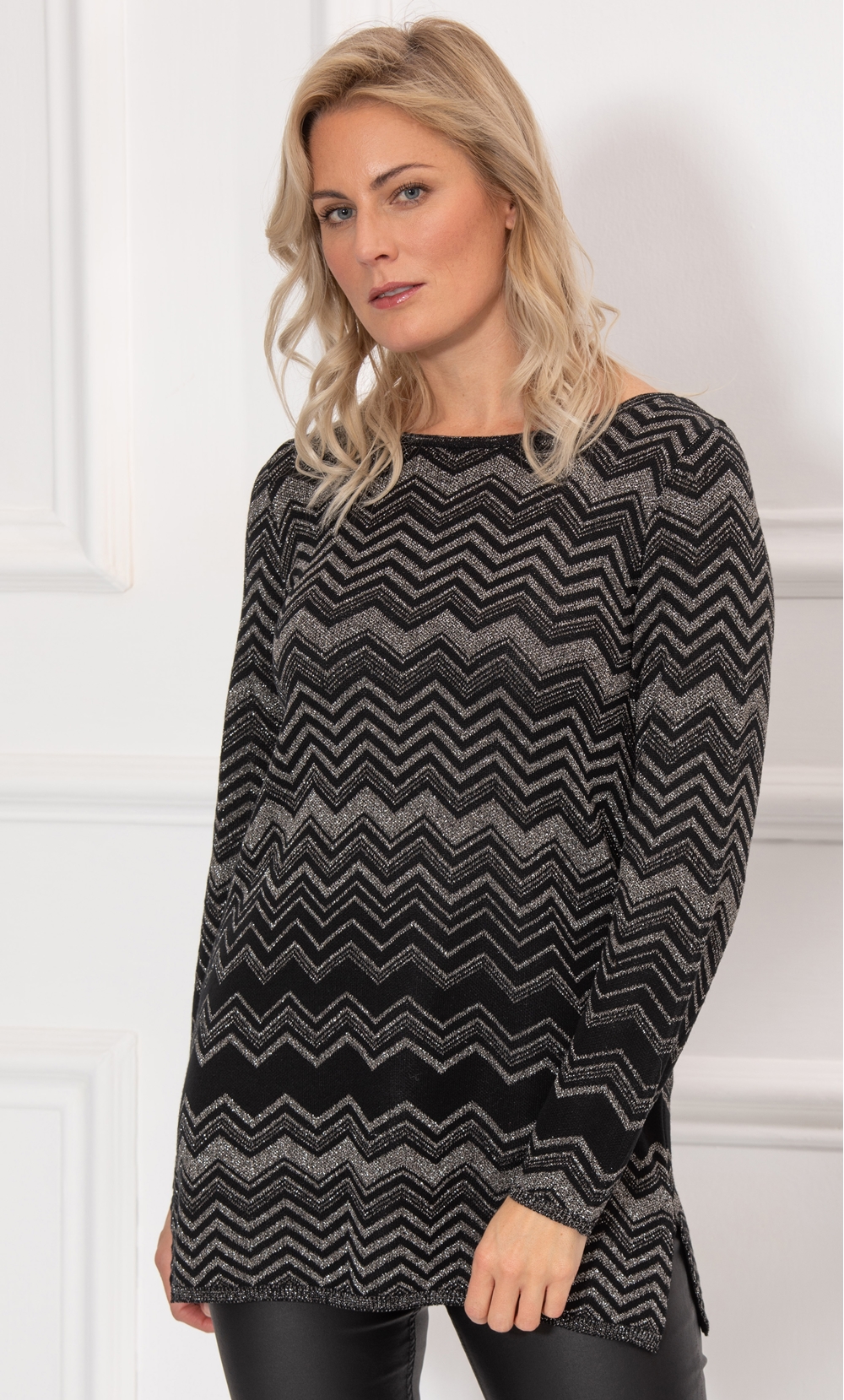 Lurex Zig Zag Long Line Jumper