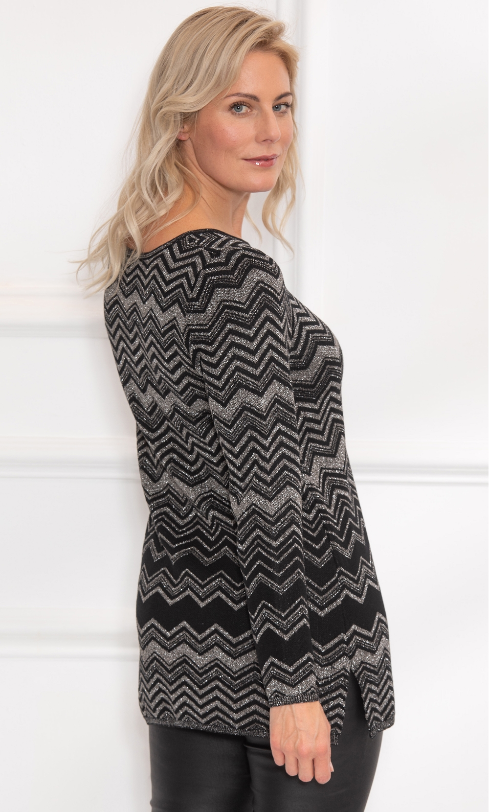 Lurex Zig Zag Long Line Jumper