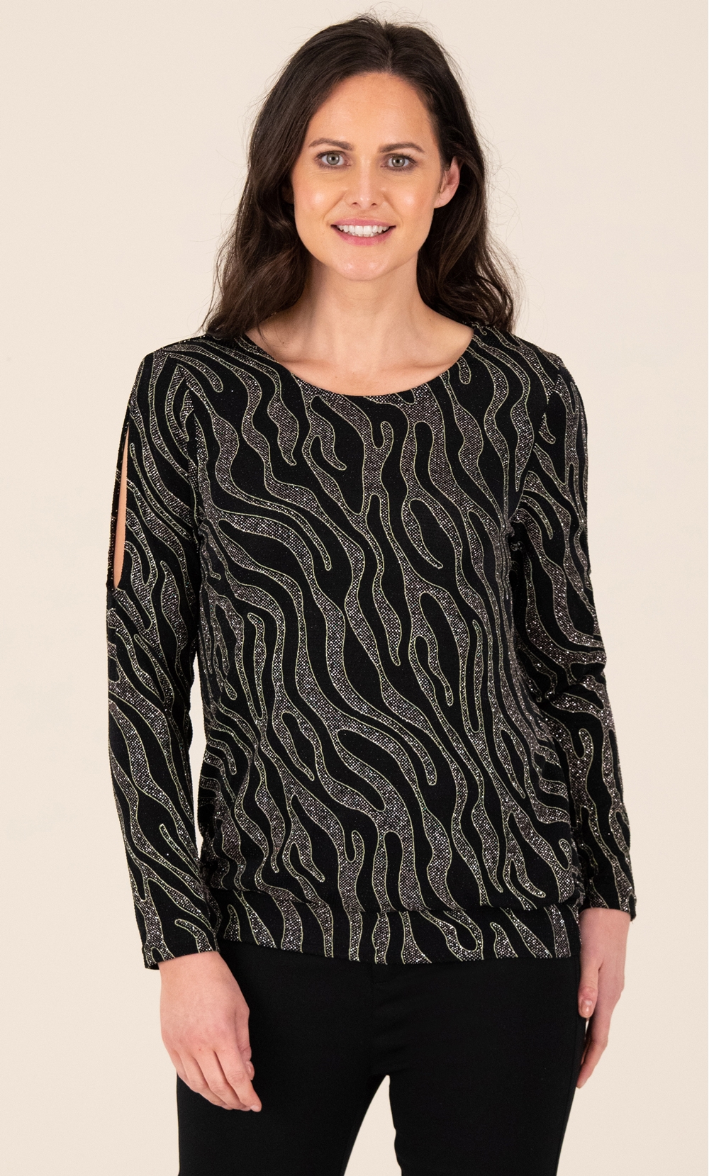 Printed Sparkle Split Sleeve Top