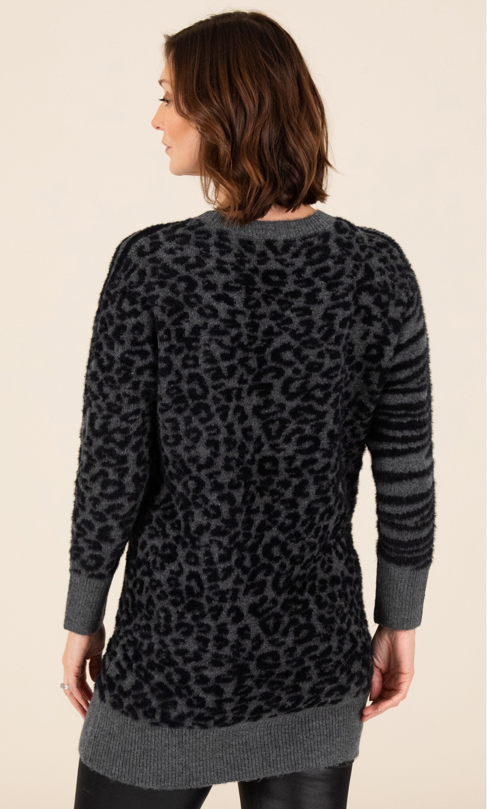 Animal Print Feather Knit Top