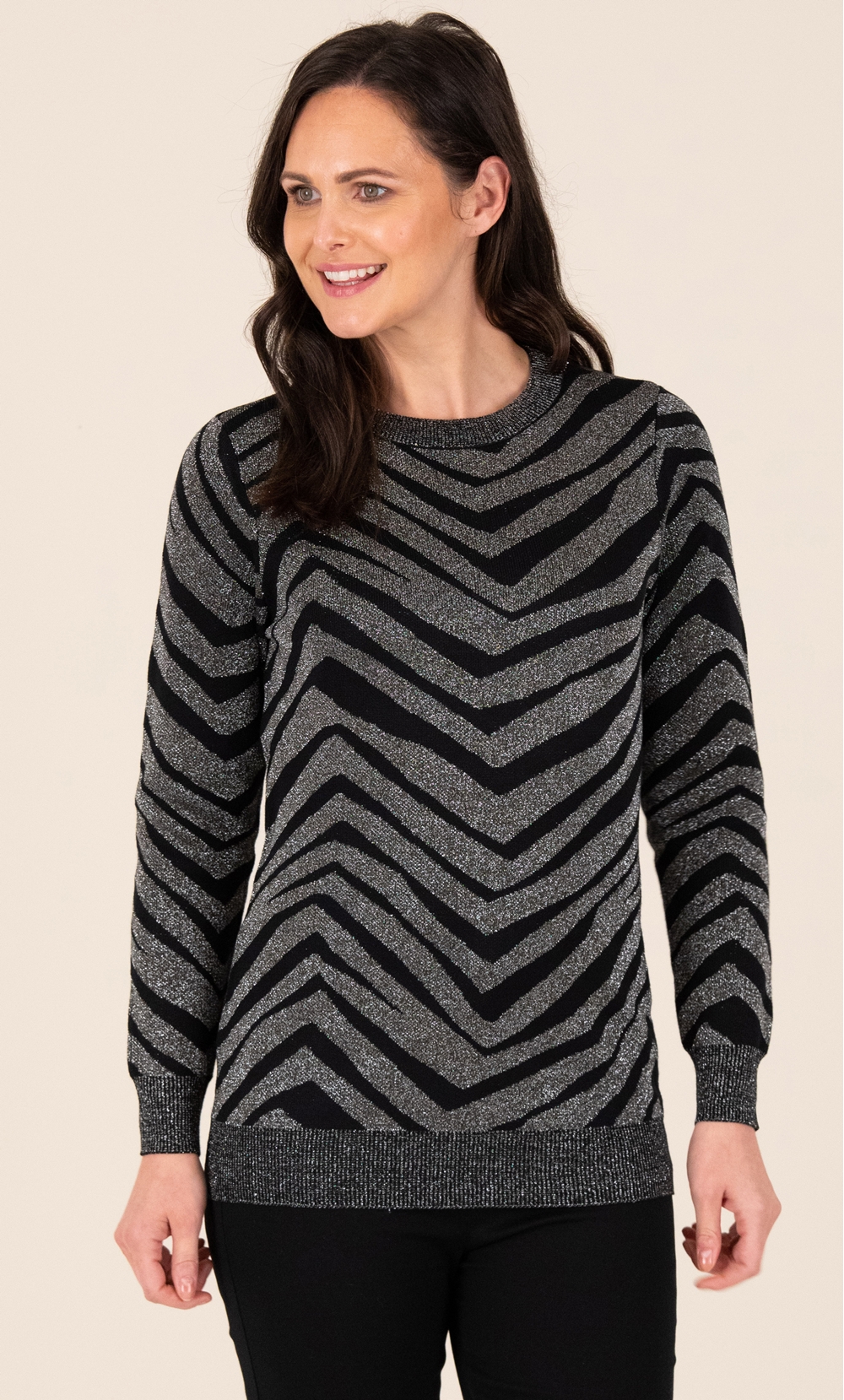 Long Sleeve Lurex Zebra Knit Top