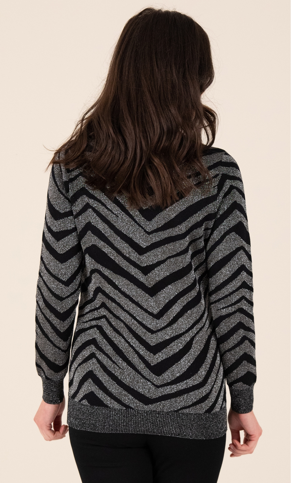 Long Sleeve Lurex Zebra Knit Top