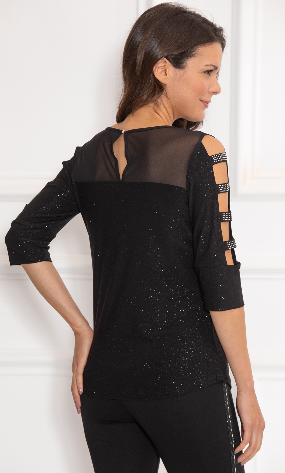 Cut Out Sleeve Sparkle Top