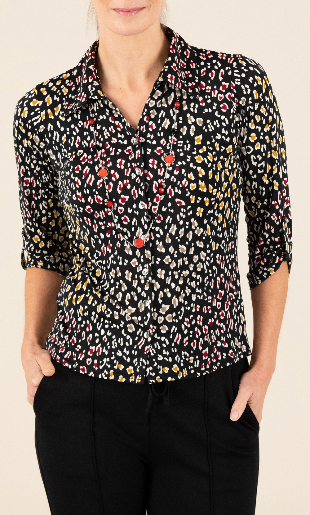 Anna Rose Animal Print Shirt With Necklace