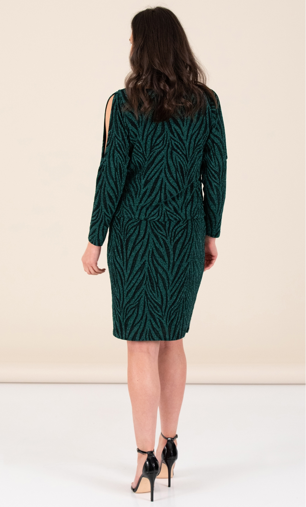 Animal Print Overlay Cold Shoulder Dress in Green Klass