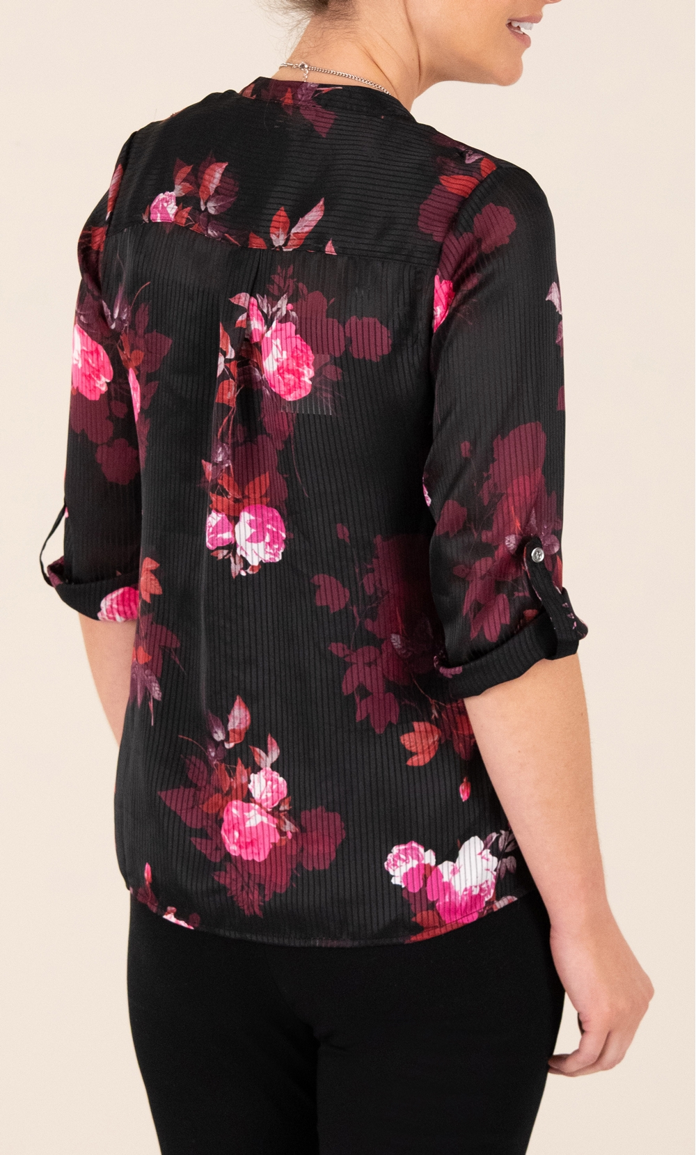 Anna Rose Floral Chiffon Blouse With Necklace in Black | Klass