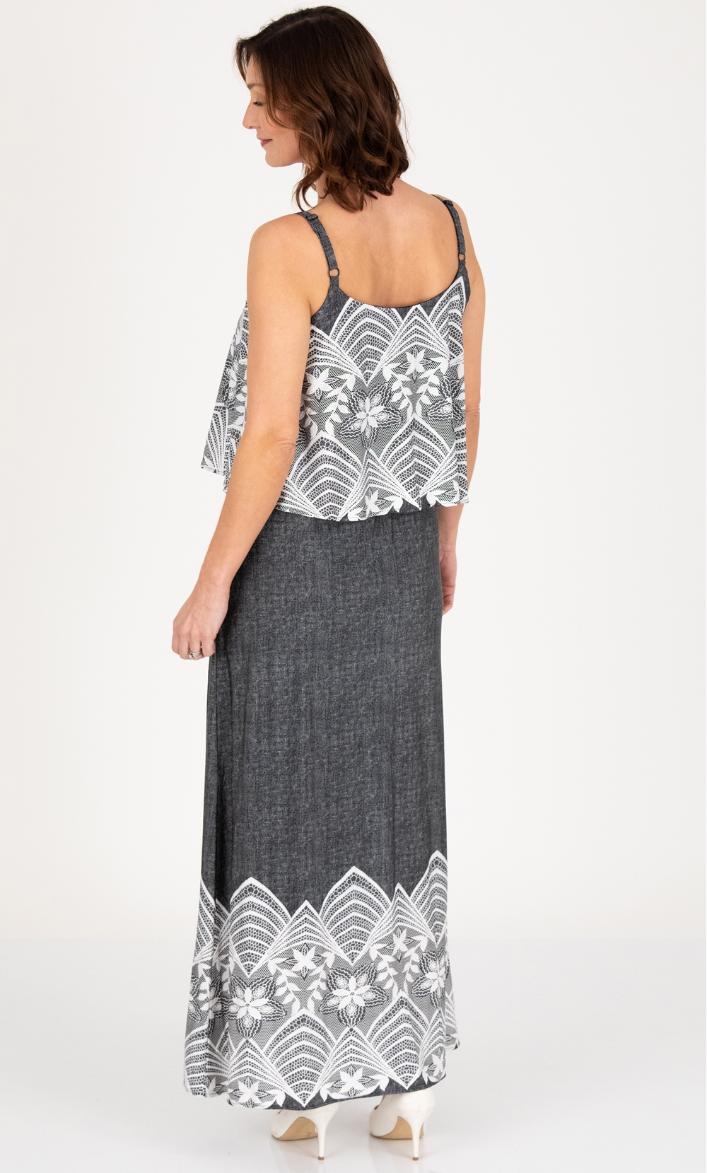 Sleeveless Textured Print Maxi Dress