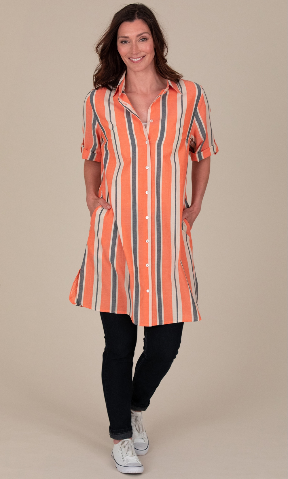 Striped Cotton Longline Shirt
