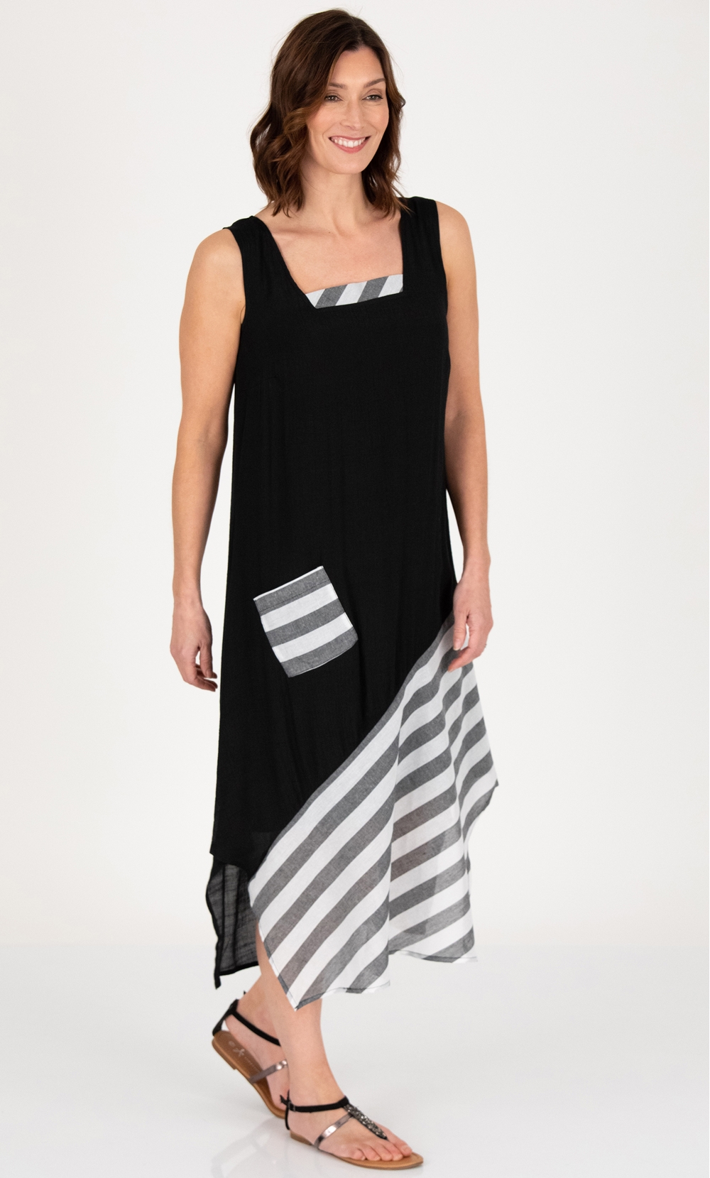 Sleeveless Stripe Panel Midaxi Dress