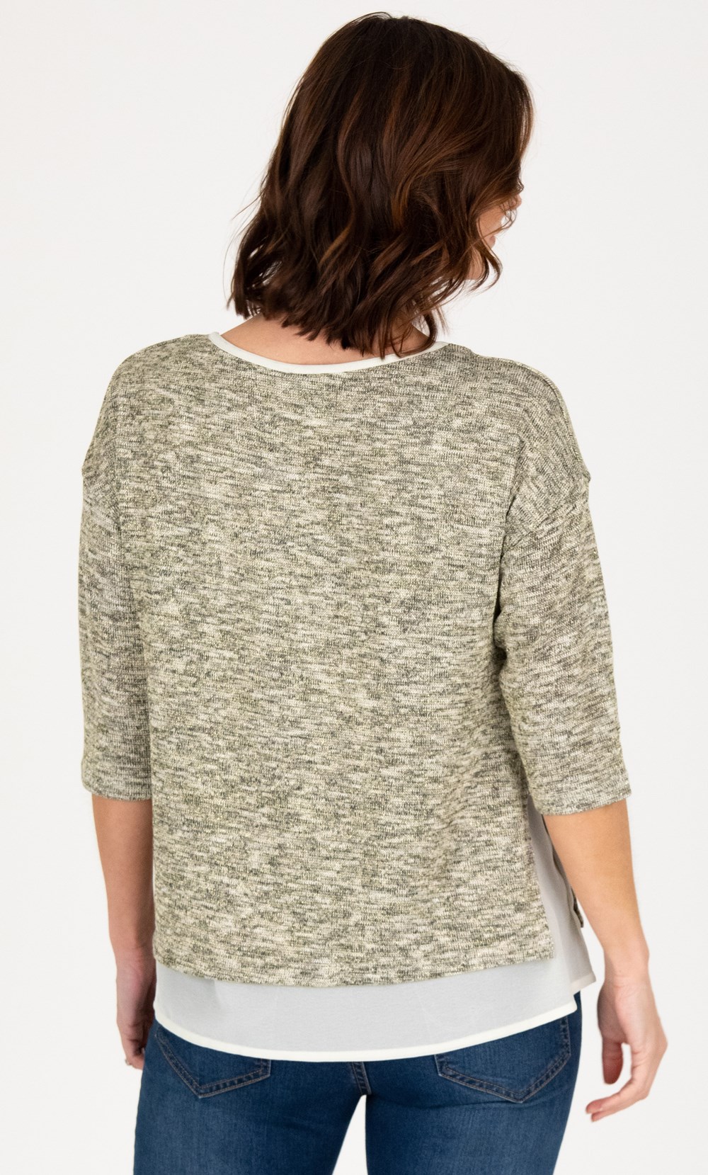 Shimmer Layered Knit And Fabric Top