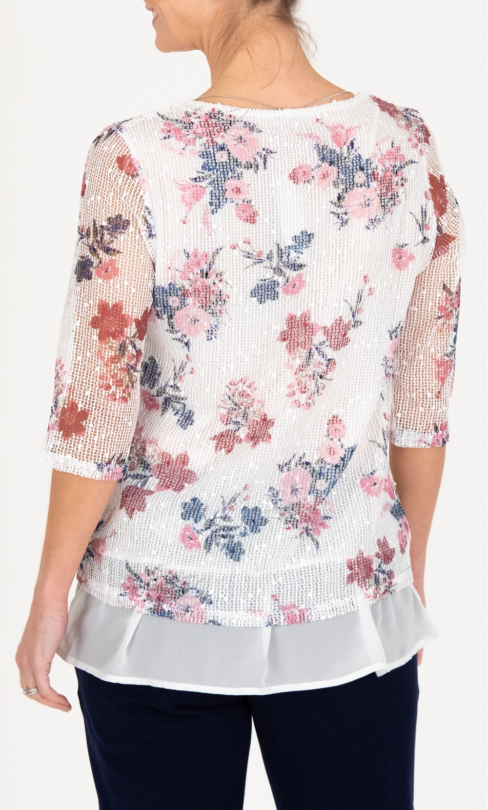 Anna Rose Printed Mesh Layered Top With Necklace