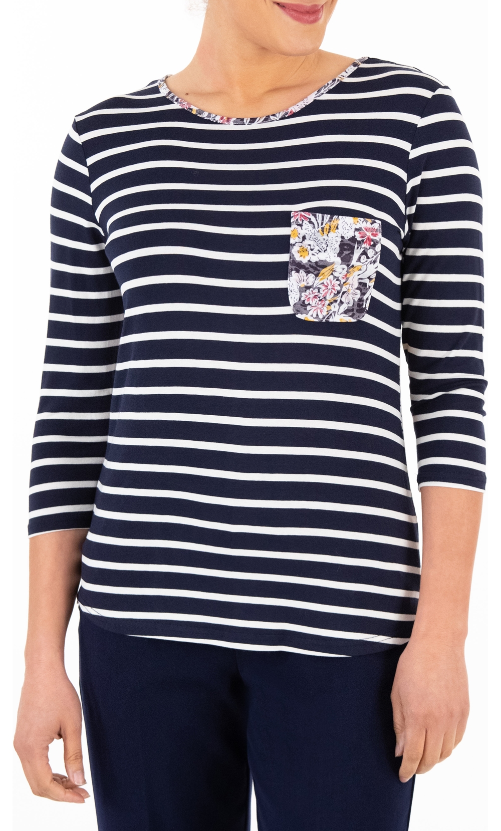Anna Rose Striped And Floral Jersey Top