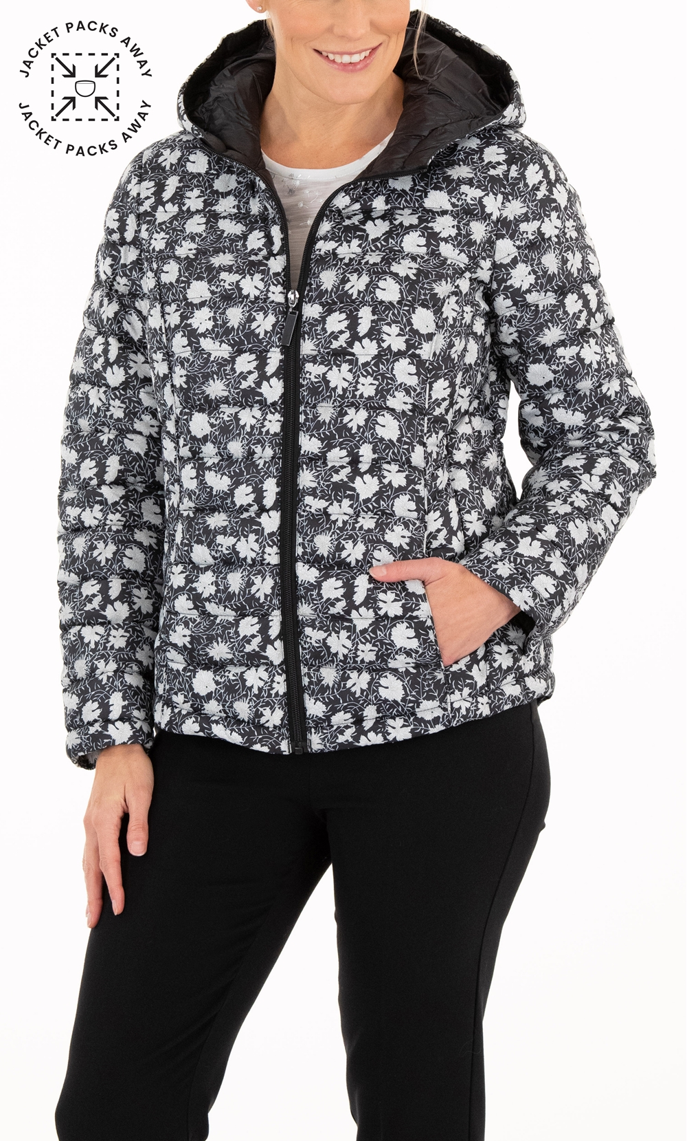 Anna Rose Floral Print Hooded Pack Away Coat