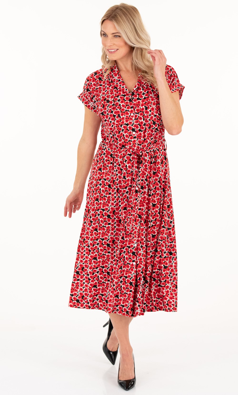 Floral Printed Midi Shirt Dress