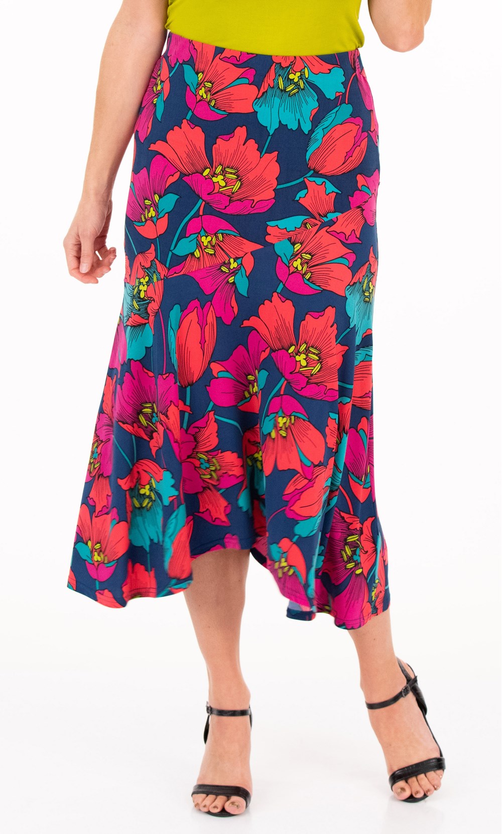 Bold Floral Print Midi Skirt