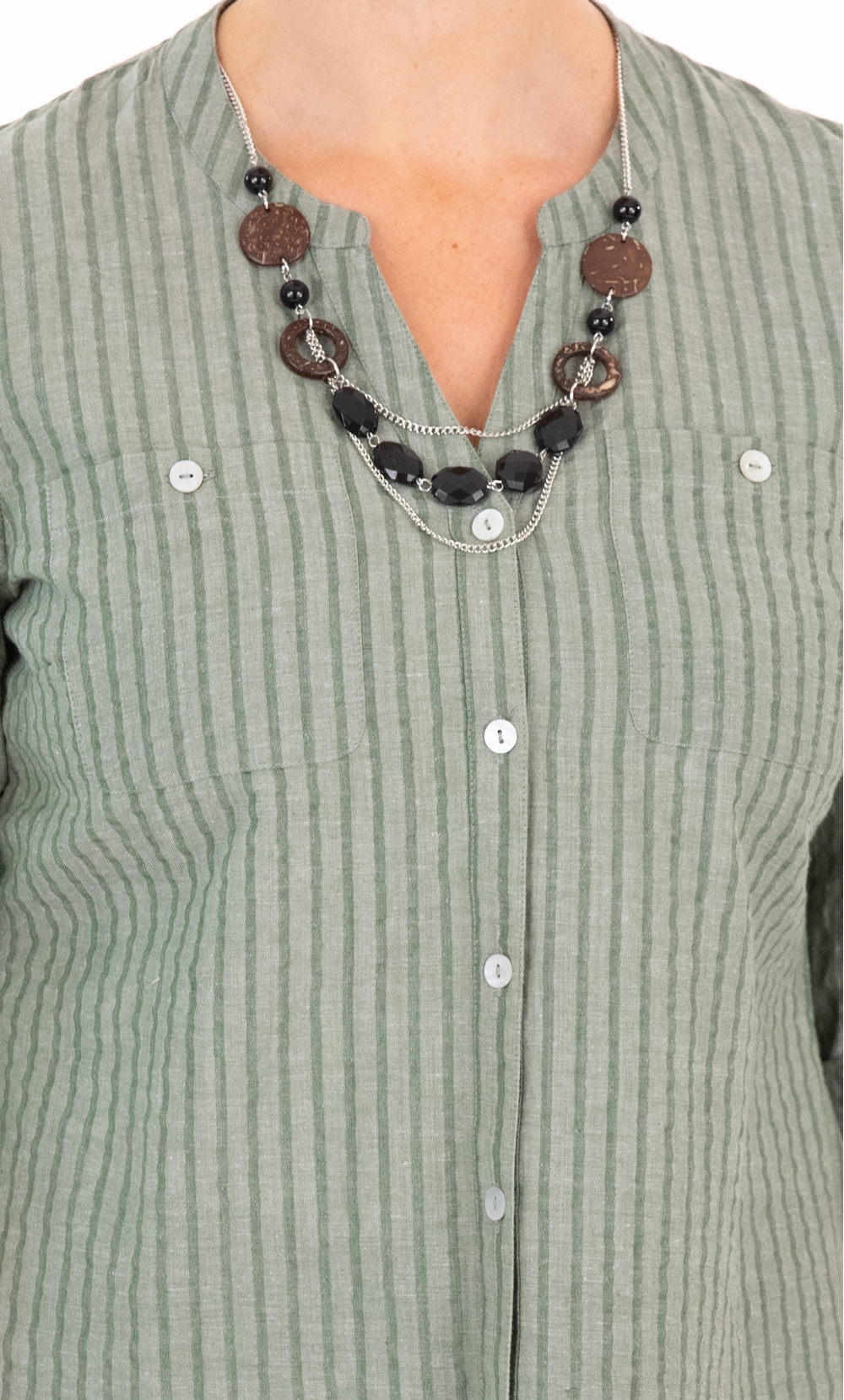 Anna Rose Seersucker Stripe Shirt With Necklace