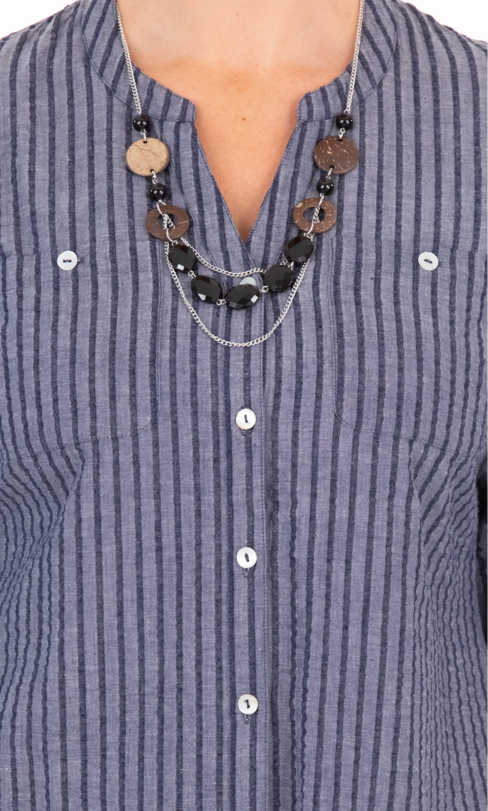 Anna Rose Seersucker Stripe Shirt With Necklace