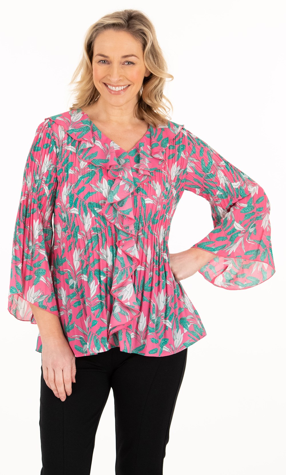 Georgette Floral Pleated Frill Top