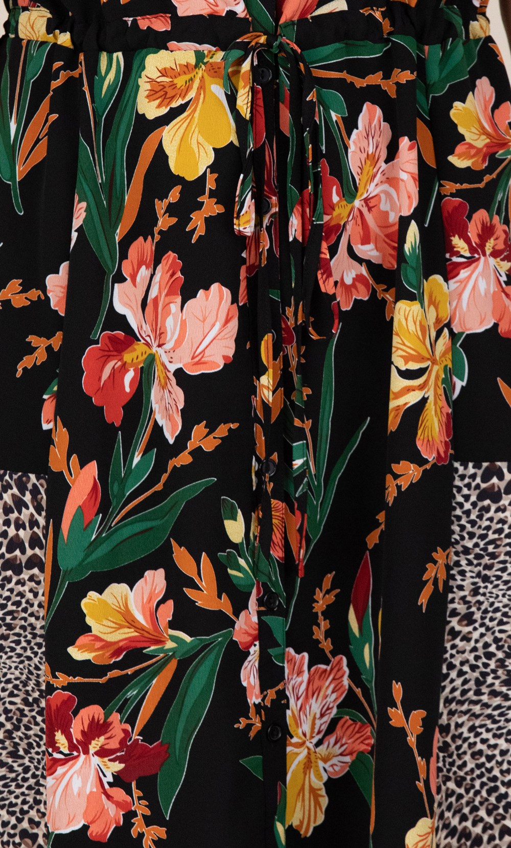 Floral And Animal Printed Midi Shirt Dress