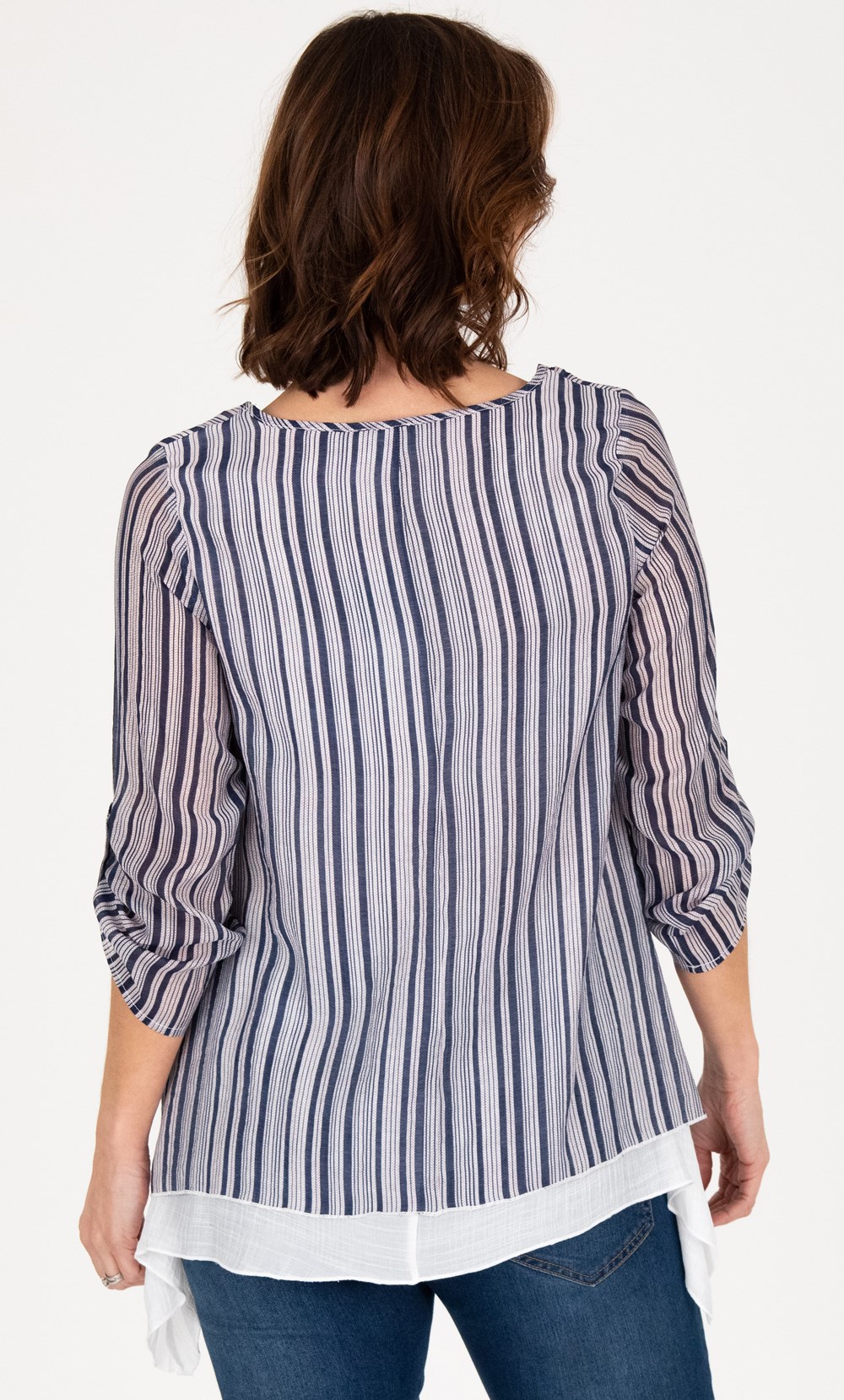 Double Layer Striped Dipped Hem Tunic