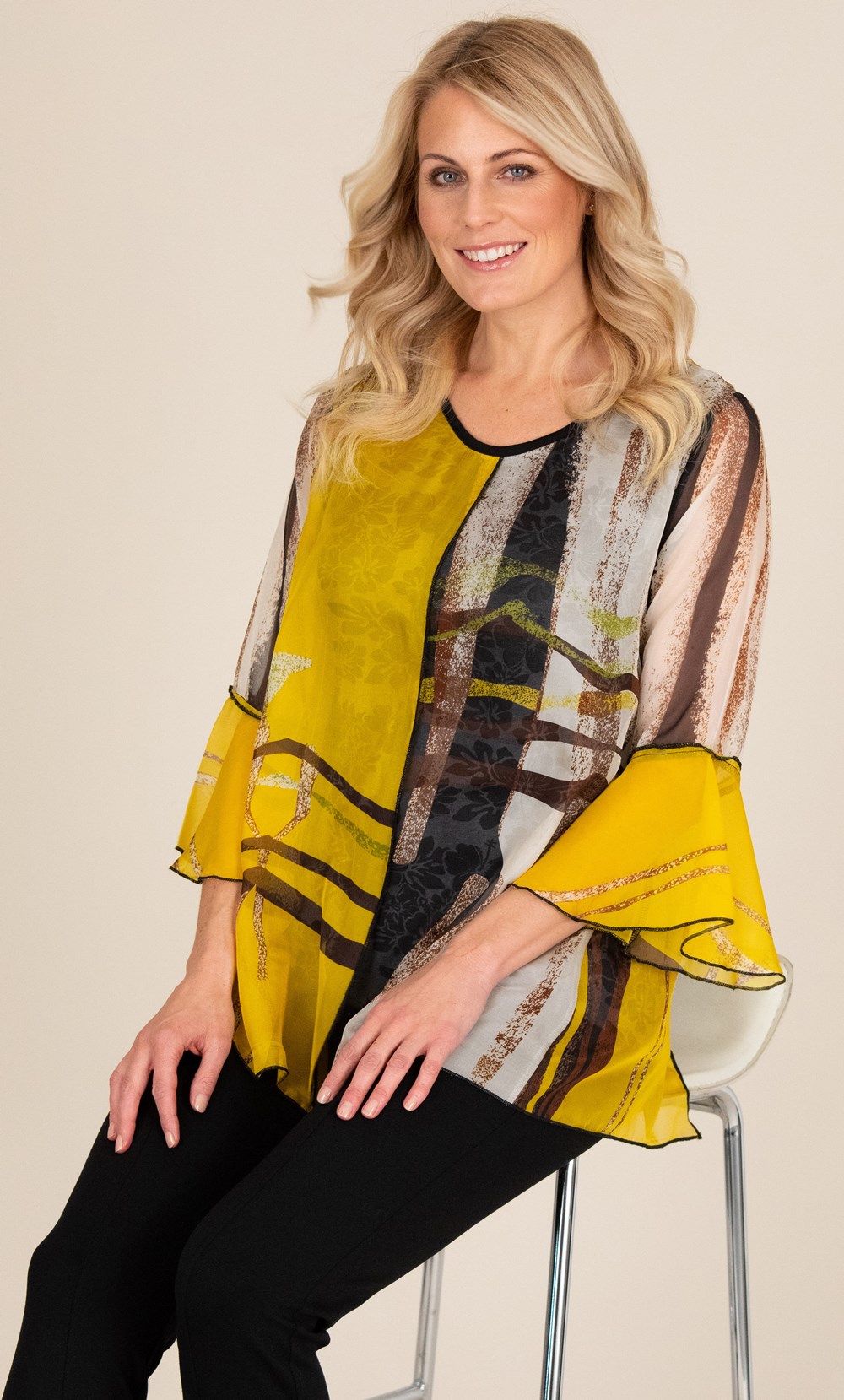 Printed Layered Georgette And Jersey Top