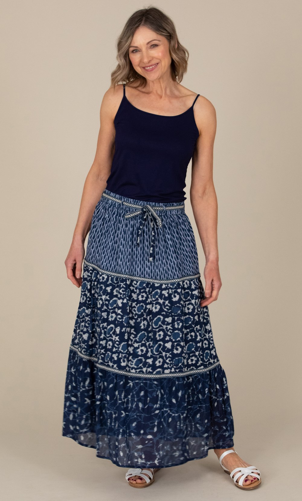 Anna Rose Pull On Printed Cotton Maxi Skirt