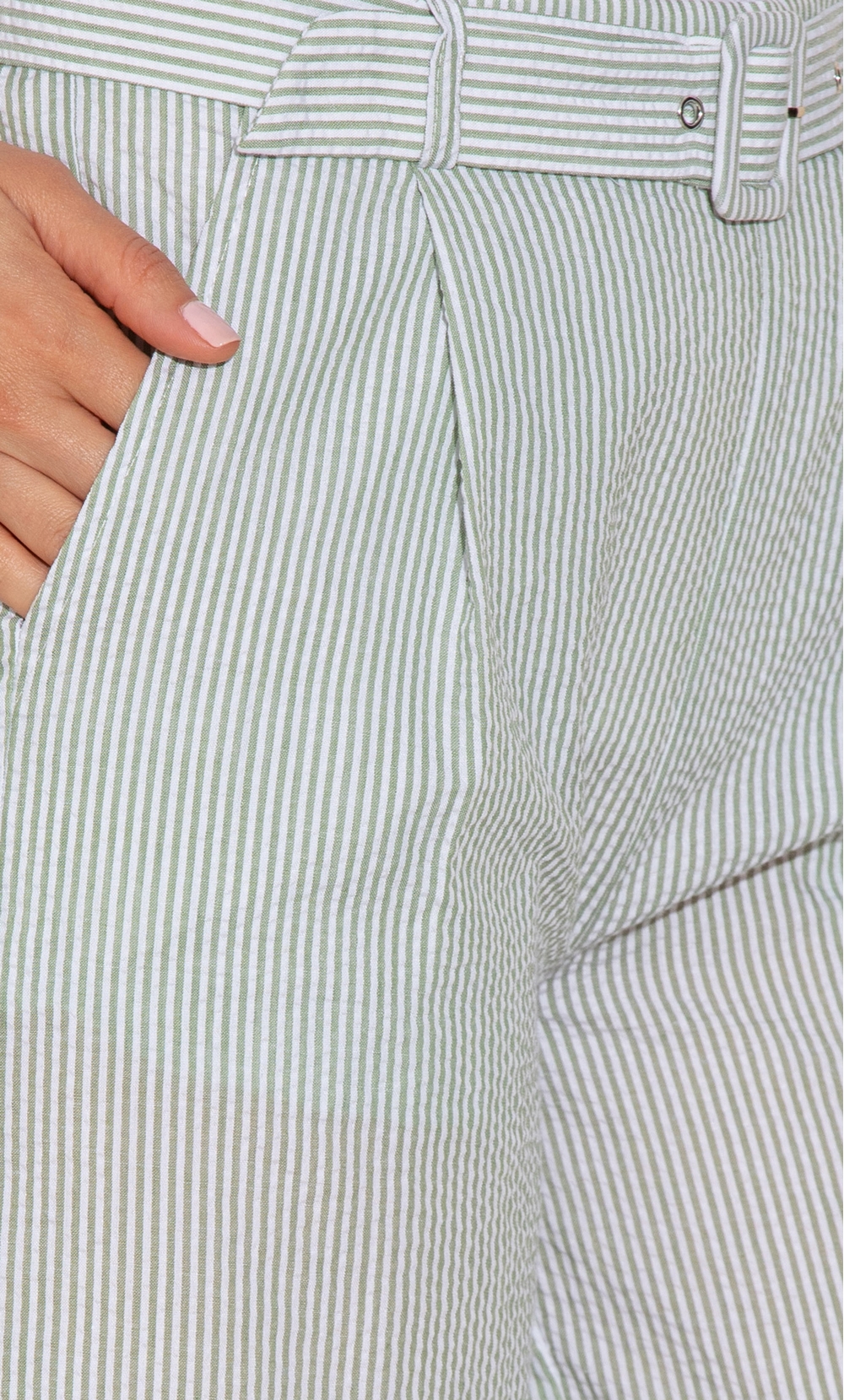 Striped Wide Leg Cropped Seersucker Trousers