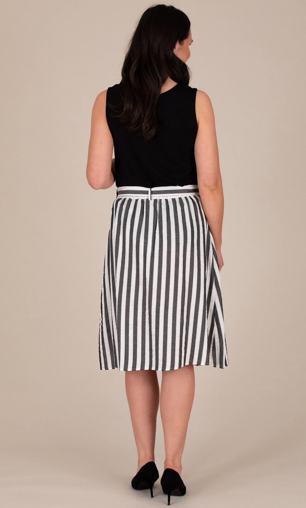 Cotton Blend Striped Wrap Midi Skirt
