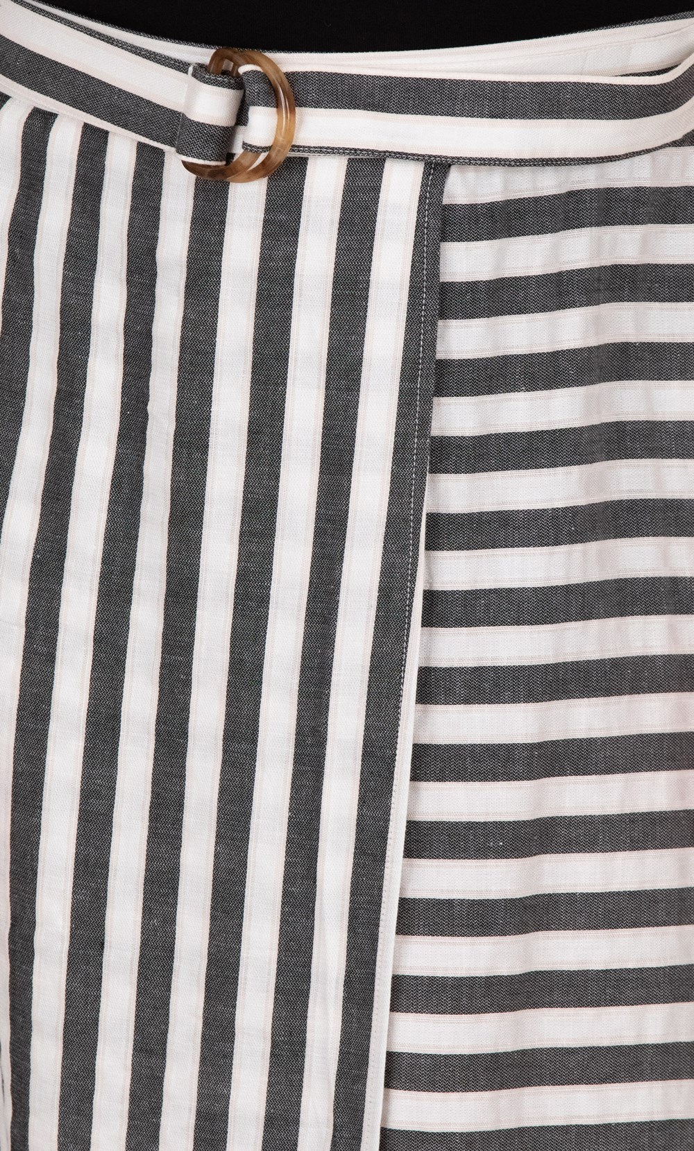 Cotton Blend Striped Wrap Midi Skirt