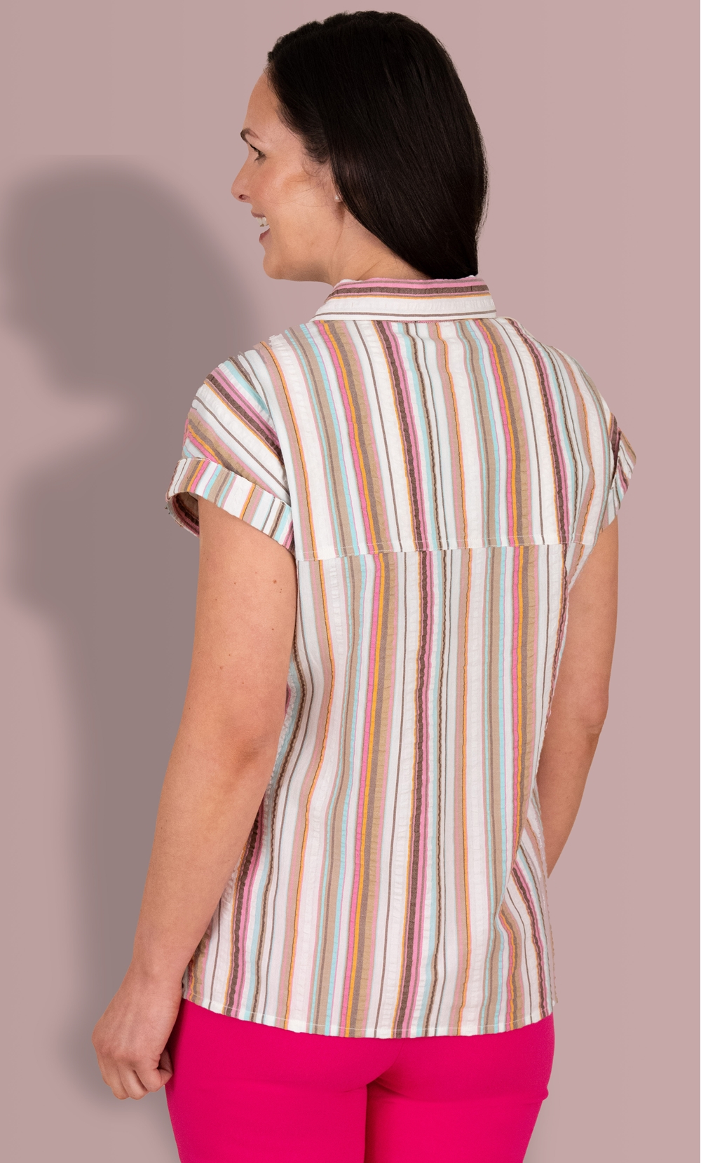 Striped Short Sleeve Cotton Blouse