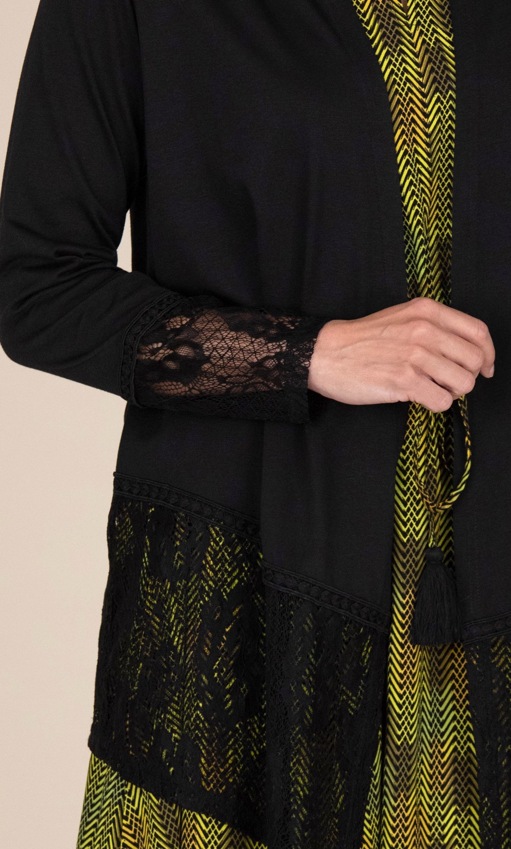 Lace And Jersey Long Sleeve Cardigan