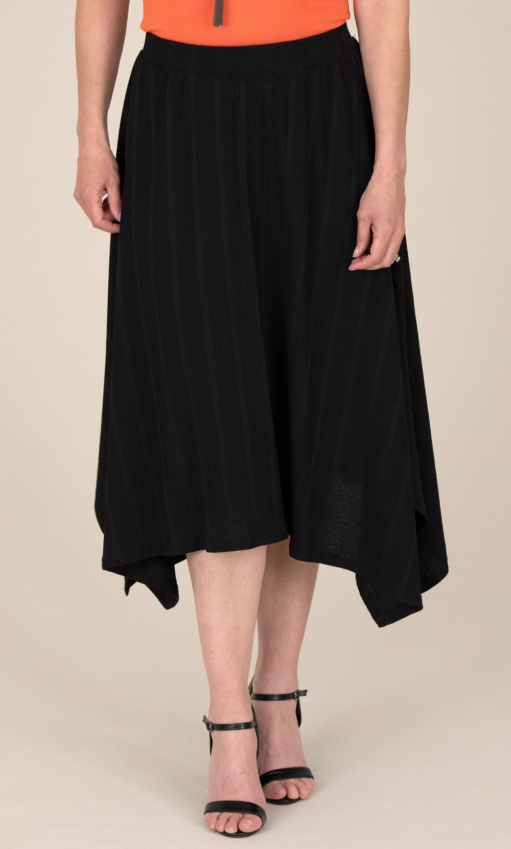 Textured Jersey Hanky Hem Midi Skirt