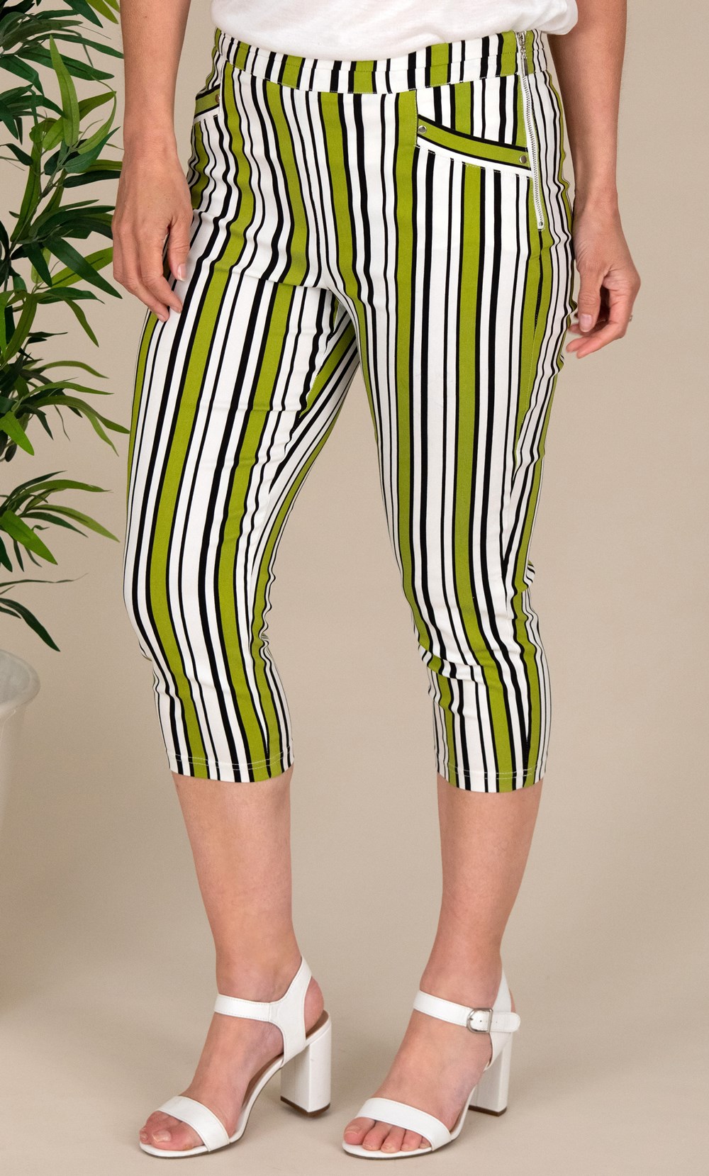 Striped Crop Stretch Trousers