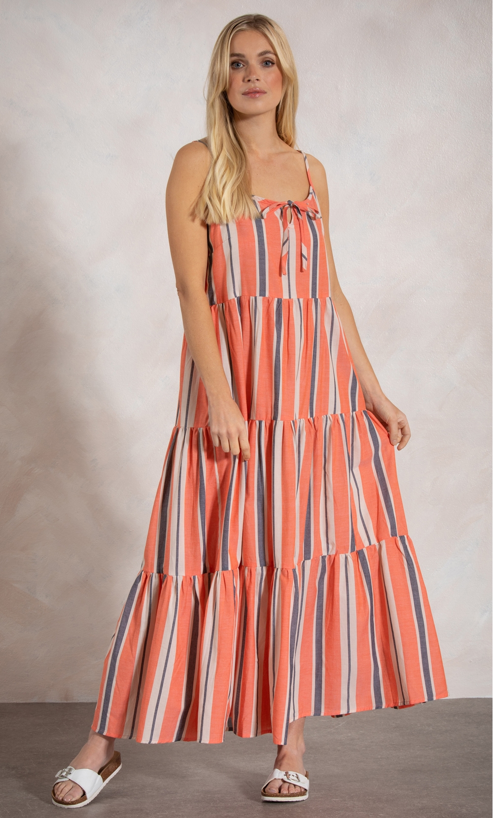 Strappy Stripe Panelled Cotton Maxi Dress