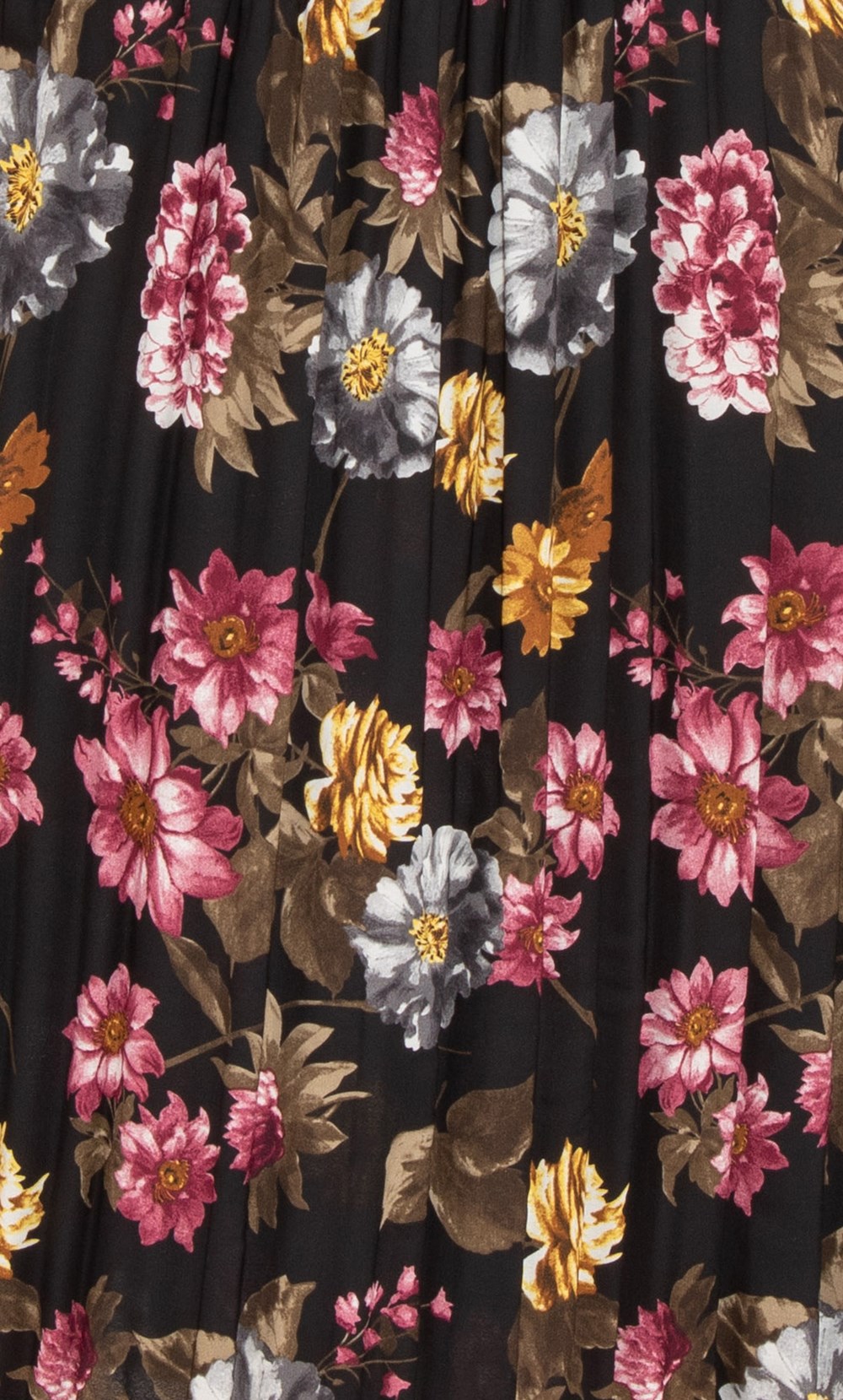 Pleated Floral Print Chiffon Dress in Black | Klass