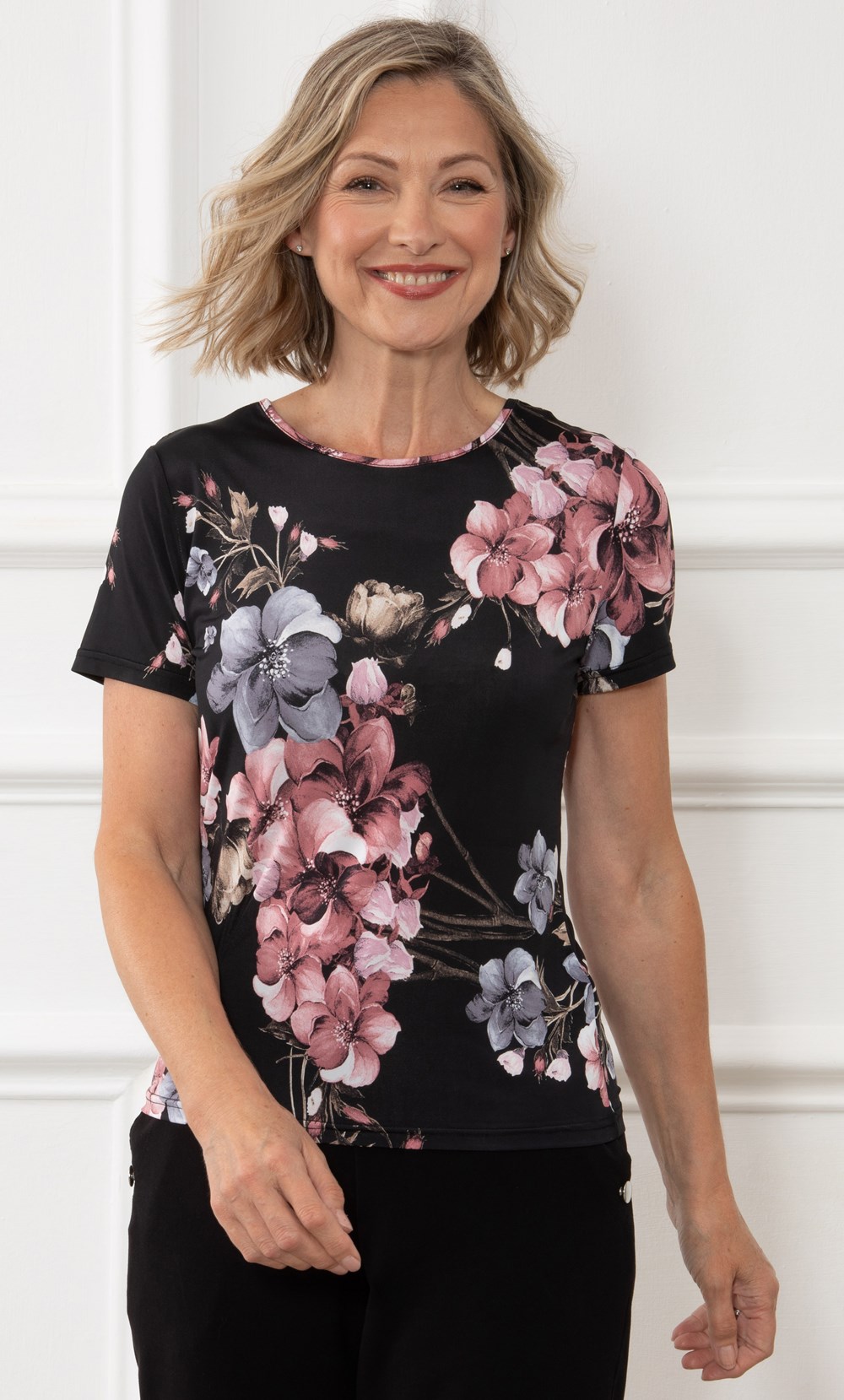 Anna Rose Floral Short Sleeve Jersey Top