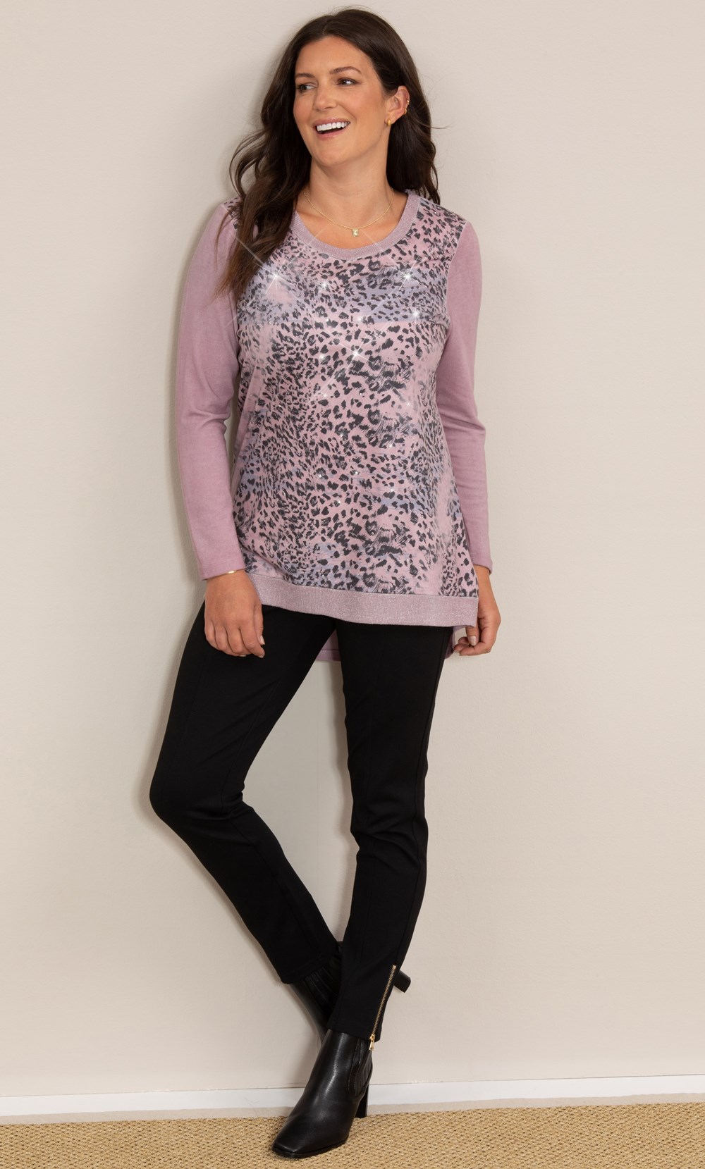 Embellished Animal Print Knitted Top