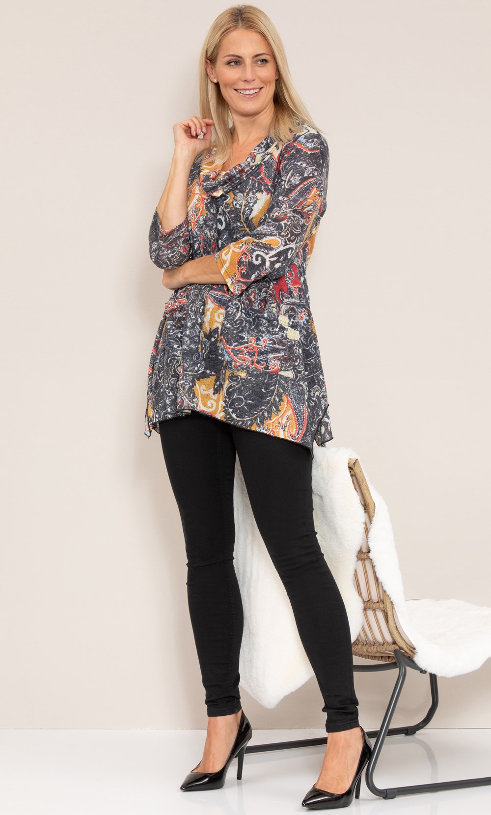 Paisley Print Knitted Cowl Neck Tunic