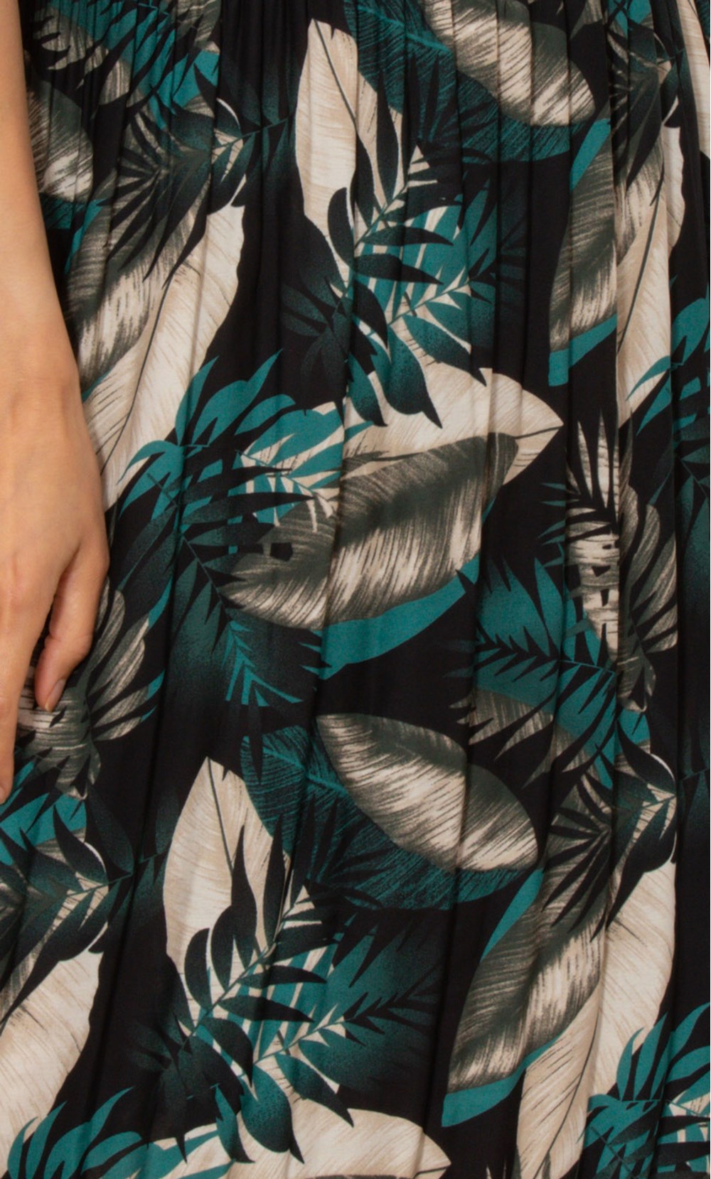 Pleated Leaf Print Dress