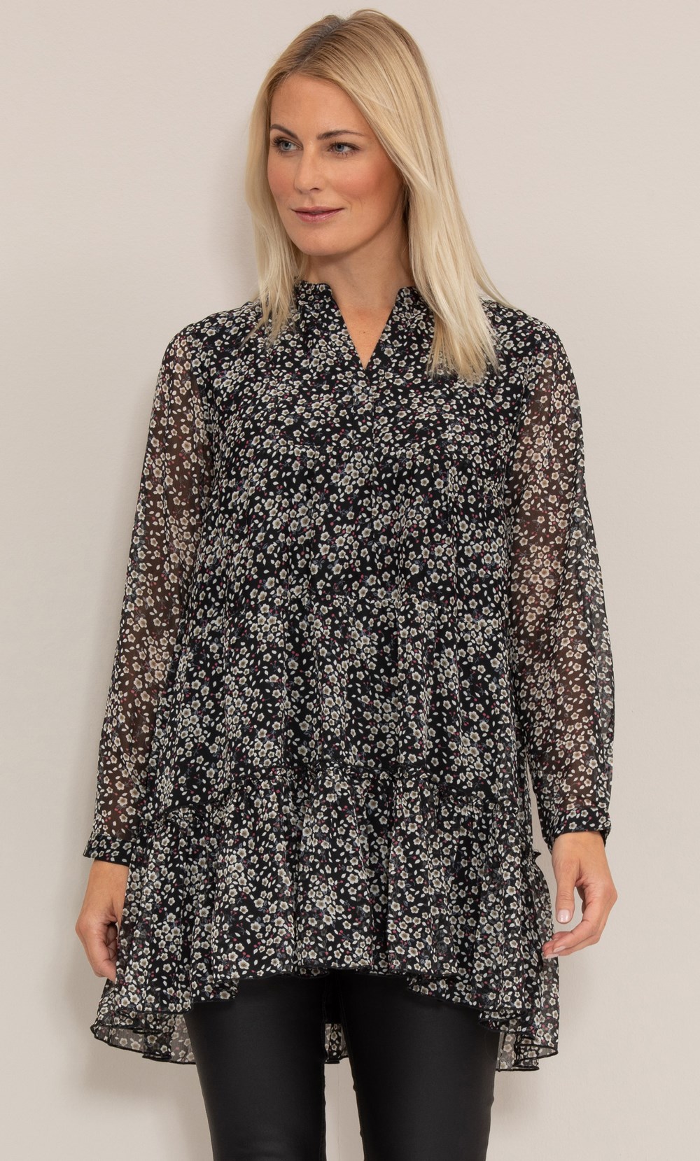 Dainty Floral Printed Crinkle Chiffon Tunic